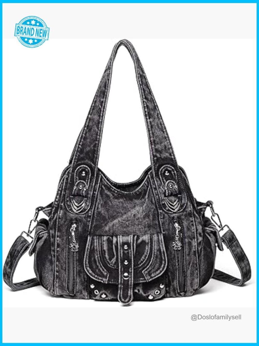 Vintage Denim Hobo Bag Washed Jean Texture Tote Crossbody Purse Shoulder